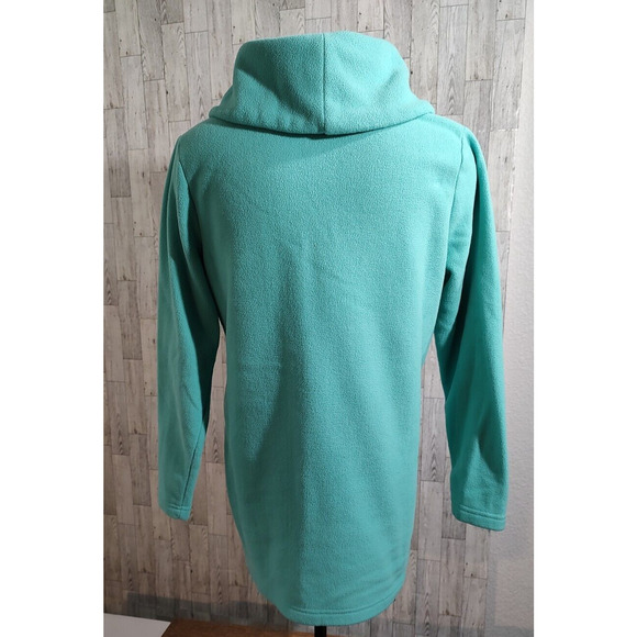 D & Co. Woman Green Fleece Tunic Top Size M Cowl Neck Slits Stretch Soft Cozy - Picture 3 of 7